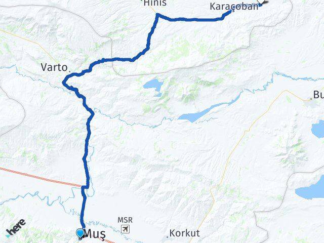 Muş Karaçoban Erzurum Arası Kaç Km - Yol Haritası