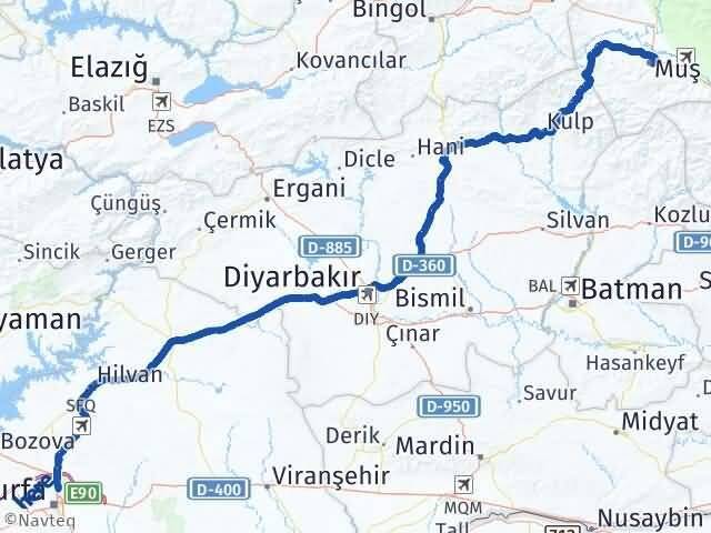 Muş Karaköprü Şanlıurfa Arası Kaç Km - Yol Haritası