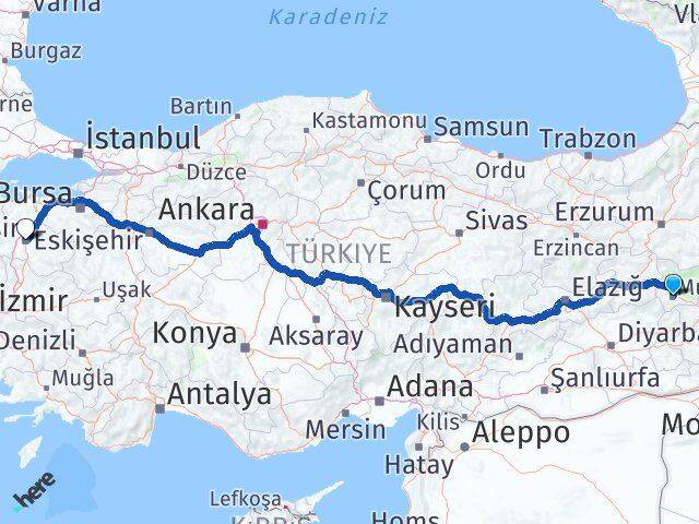 Muş Karesi Balıkesir Arası Kaç Km - Yol Haritası