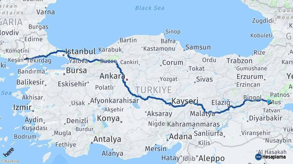 Muş Keşan Edirne Arası Kaç Km - Yol Haritası
