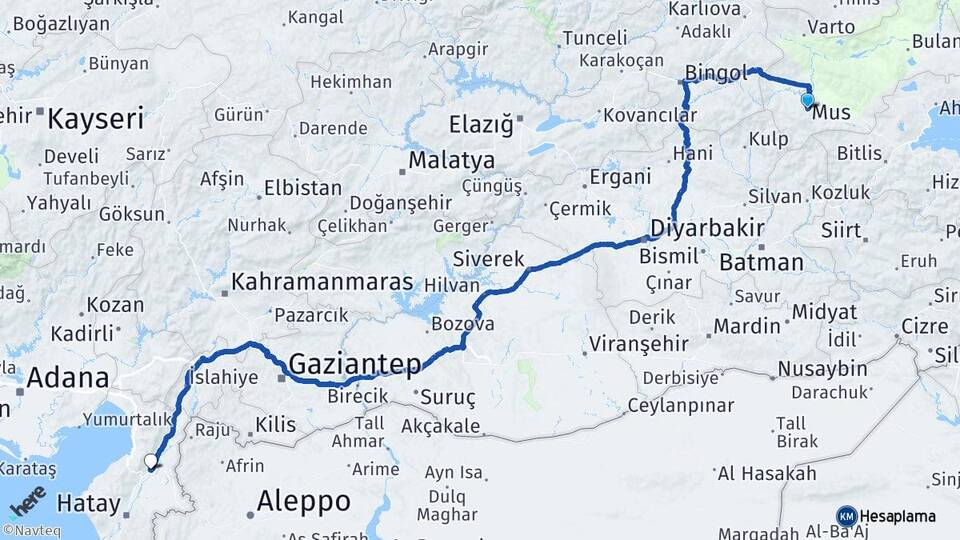 Muş Kırıkhan Hatay Arası Kaç Km - Yol Haritası