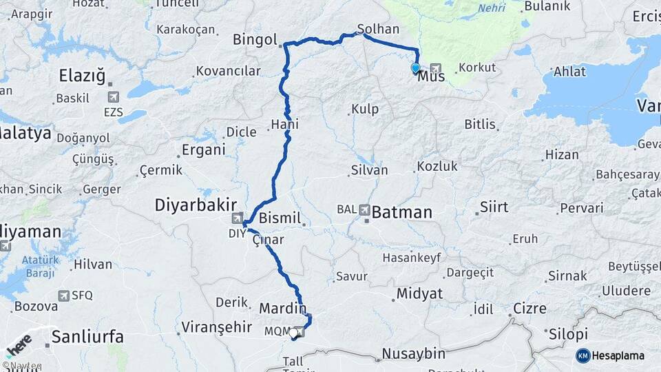 Muş Kızıltepe Mardin Arası Kaç Km - Yol Haritası