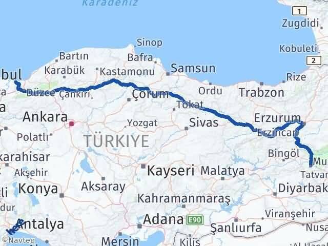 Muş Kocaali Sakarya Arası Kaç Km - Yol Haritası