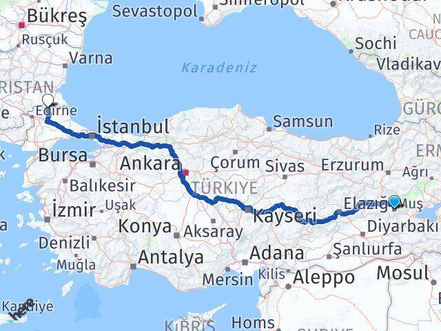 Muş Kofçaz Kırklareli Arası Kaç Km - Yol Haritası