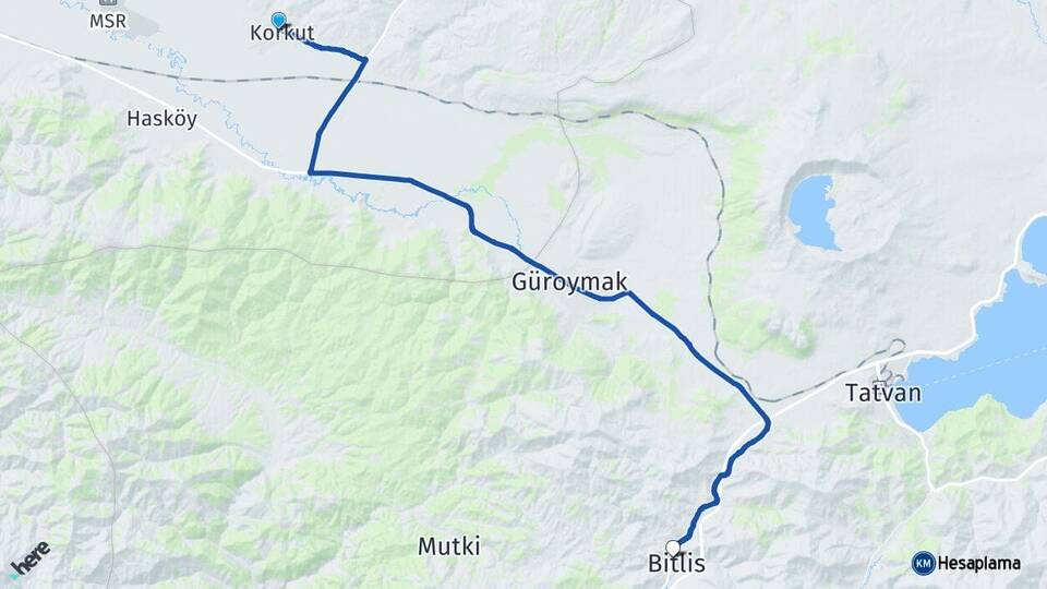 Muş Korkut Bitlis Arası Kaç Km - Yol Haritası