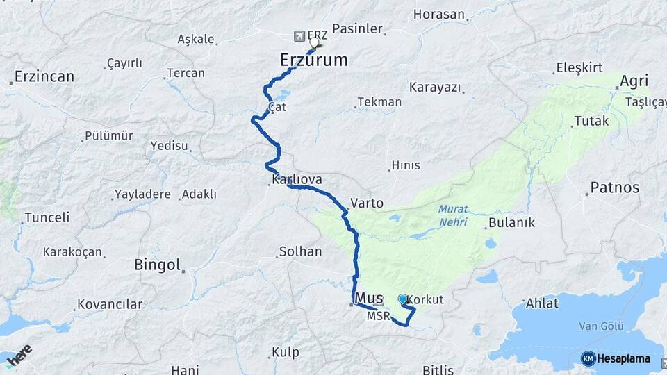 Muş Korkut Erzurum Arası Kaç Km - Yol Haritası