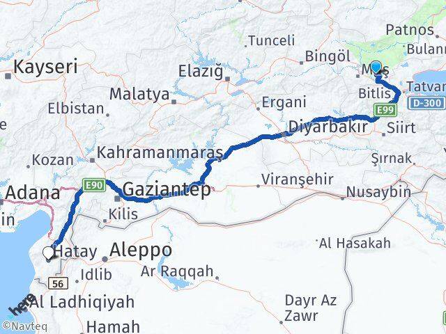 Muş Korkut Hatay Arası Kaç Km - Yol Haritası