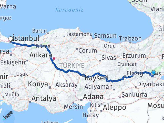 Muş Korkut İstanbul Arası Kaç Km - Yol Haritası