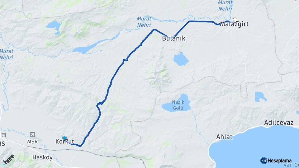 Muş Korkut Malazgirt Arası Kaç Km - Yol Haritası