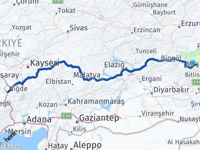 Muş Korkut Niğde Arası Kaç Km - Yol Haritası