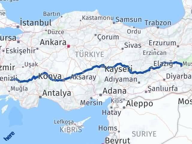 Muş Kuyucak Aydın Arası Kaç Km - Yol Haritası
