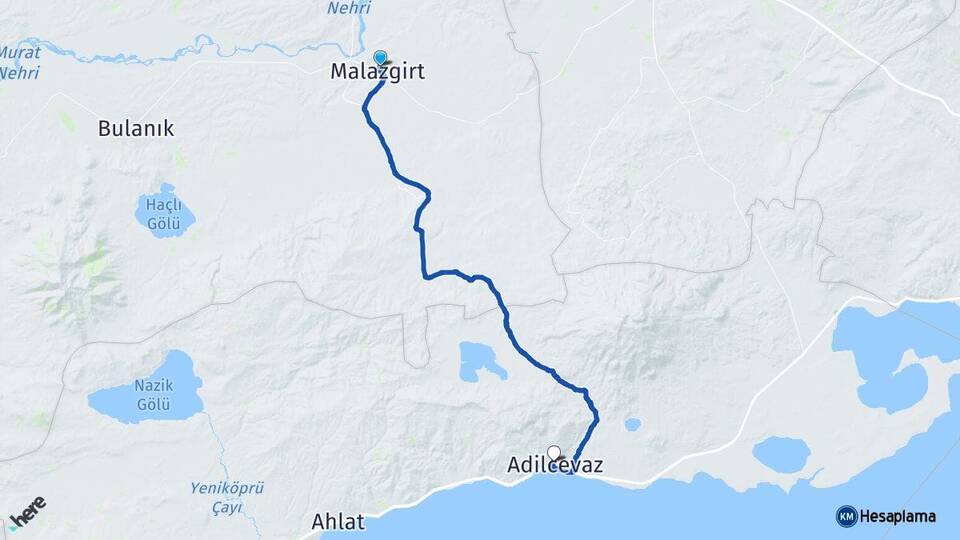 Muş Malazgirt Adilcevaz Bitlis Arası Kaç Km - Yol Haritası