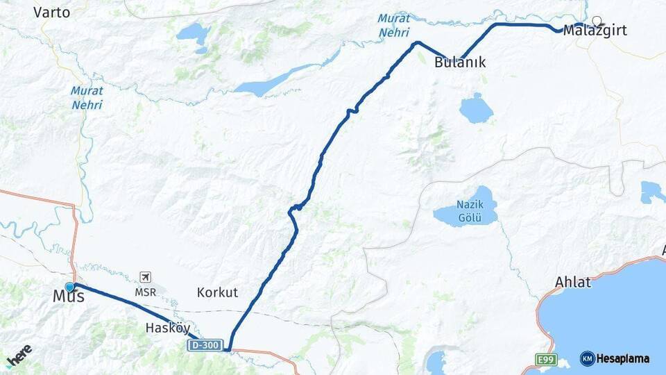 Muş Malazgirt Arası Kaç Km - Yol Haritası
