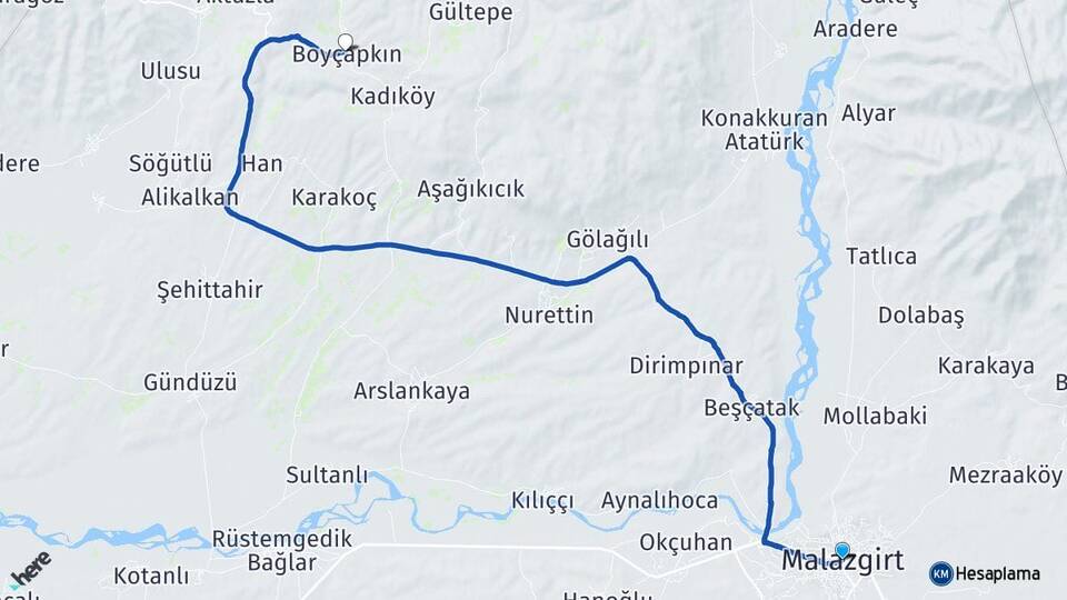 Muş Malazgirt Boyçapkın Malazgirt Arası Kaç Km - Yol Haritası
