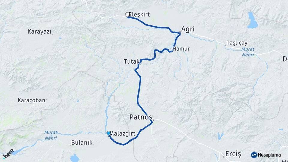 Muş Malazgirt Eleşkirt Ağrı Arası Kaç Km - Yol Haritası