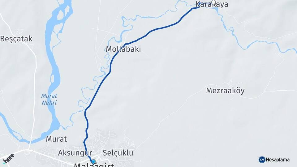Muş Malazgirt Karakaya Malazgirt Arası Kaç Km - Yol Haritası