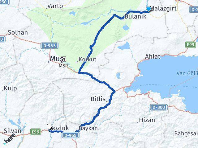 Muş Malazgirt Kozluk Batman Arası Kaç Km - Yol Haritası