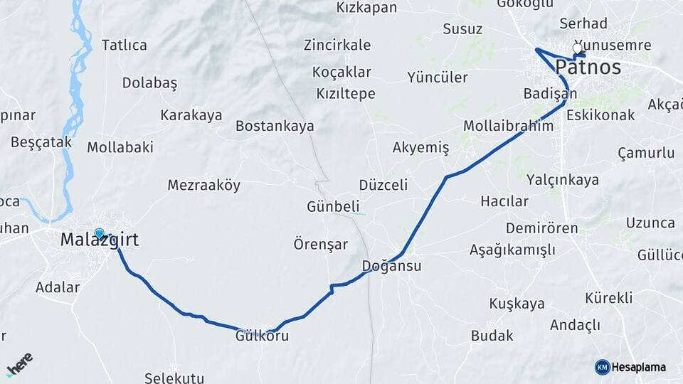 Muş Malazgirt Patnos Ağrı Arası Kaç Km - Yol Haritası