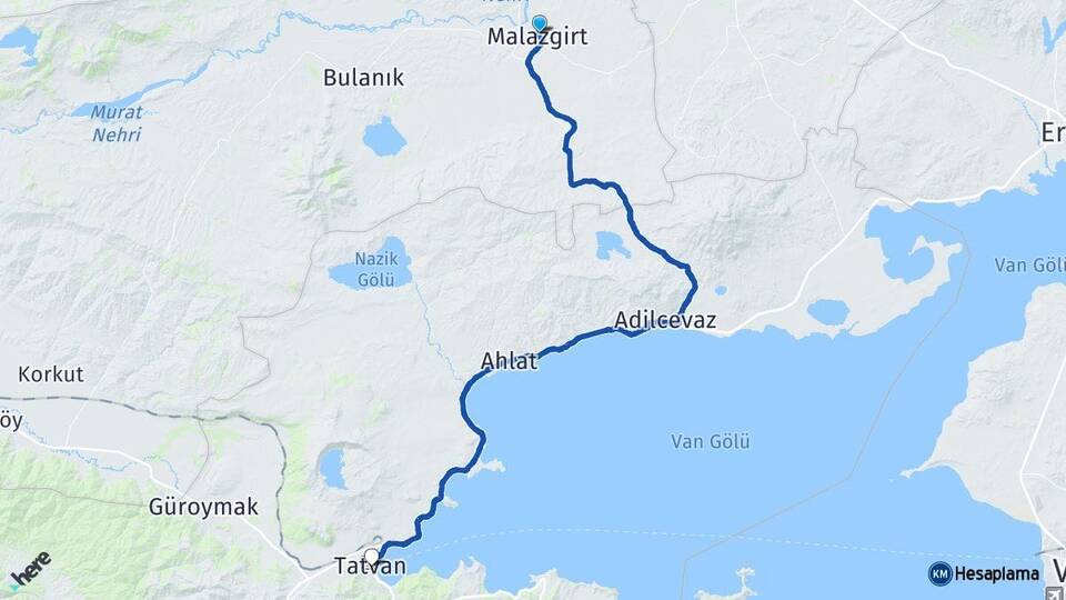 Muş Malazgirt Tatvan Bitlis Arası Kaç Km - Yol Haritası