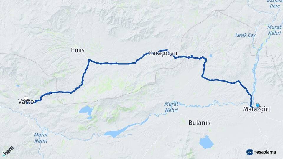 Muş Malazgirt Varto Arası Kaç Km - Yol Haritası