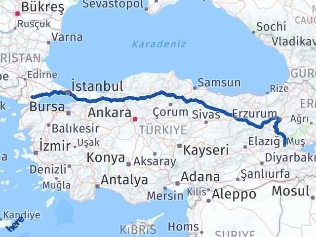Muş Malkara Tekirdağ Arası Kaç Km - Yol Haritası