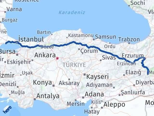 Muş Marmaraereğlisi Tekirdağ Arası Kaç Km - Yol Haritası