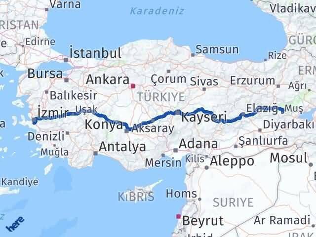 Muş Menderes İzmir Arası Kaç Km - Yol Haritası