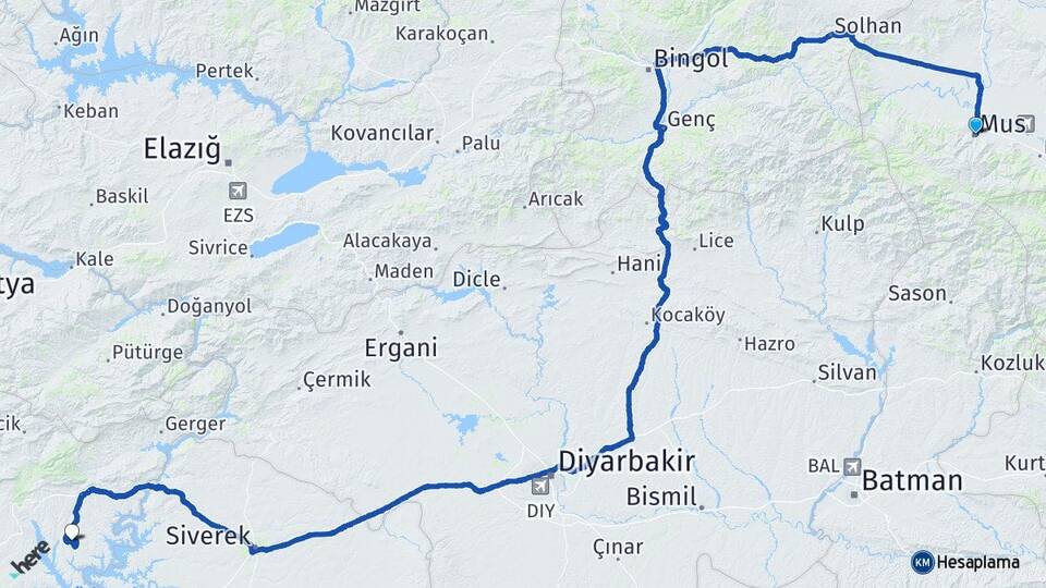 Muş Menzil Kahta Adıyaman Arası Kaç Km - Yol Haritası