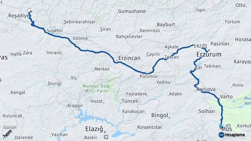 Muş Mesudiye Ordu Arası Kaç Km - Yol Haritası