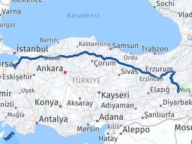 Muş Mudanya Bursa Arası Kaç Km - Yol Haritası
