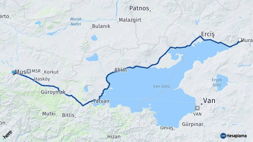 Muş Muradiye Van Arası Kaç Km - Yol Haritası