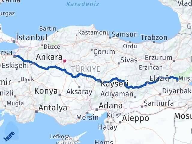 Muş Osmangazi Bursa Arası Kaç Km - Yol Haritası
