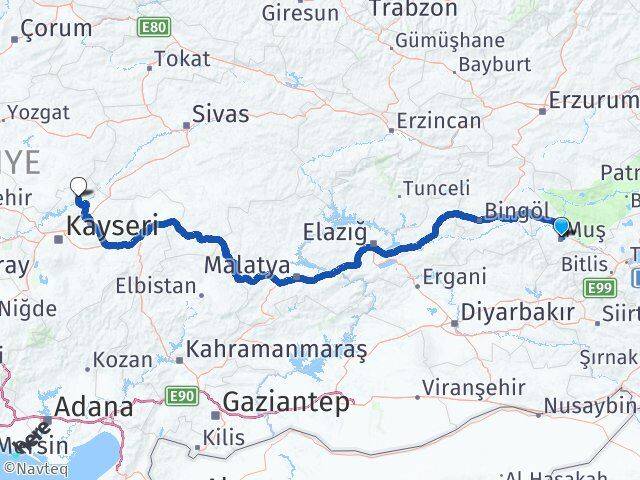 Muş Özvatan Kayseri Arası Kaç Km - Yol Haritası
