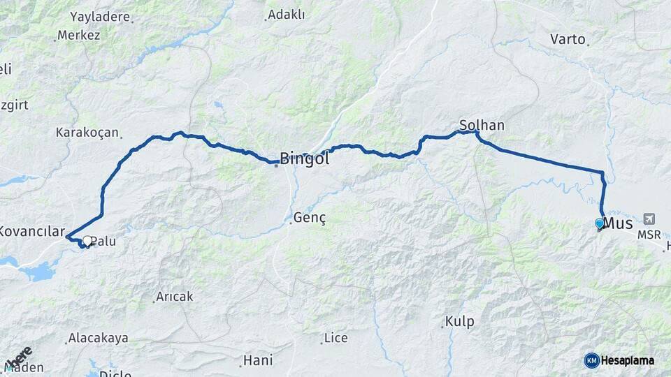Muş Palu Elazığ Arası Kaç Km - Yol Haritası