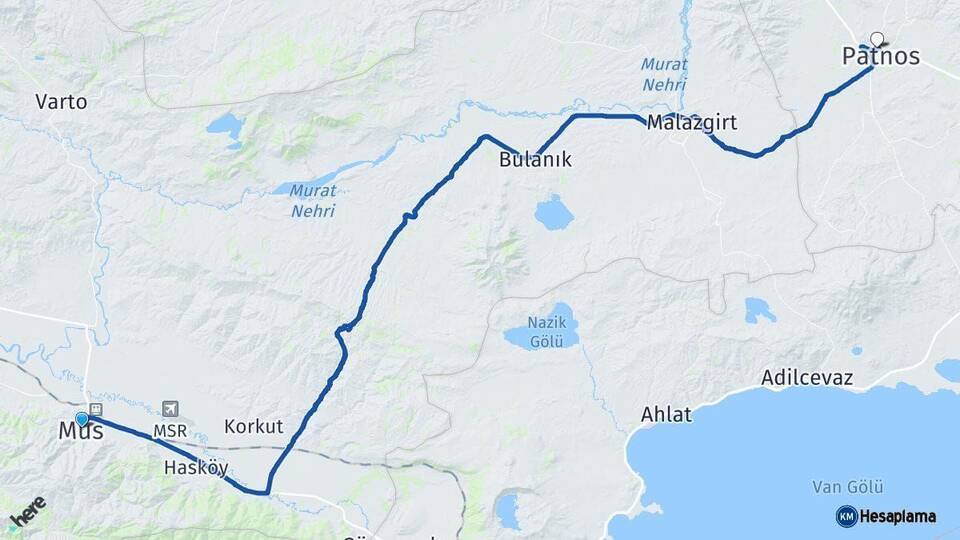 Muş Patnos Ağrı Arası Kaç Km - Yol Haritası