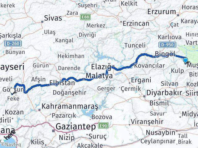 Muş Saimbeyli Adana Arası Kaç Km - Yol Haritası