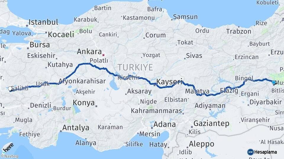 Muş Salihli Manisa Arası Kaç Km - Yol Haritası