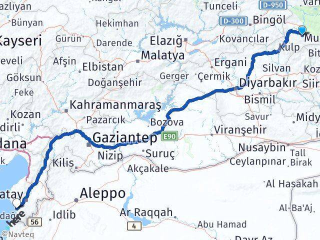 Muş Samandağ Hatay Arası Kaç Km - Yol Haritası