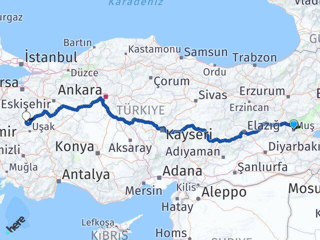 Muş Şaphane Kütahya Arası Kaç Km - Yol Haritası