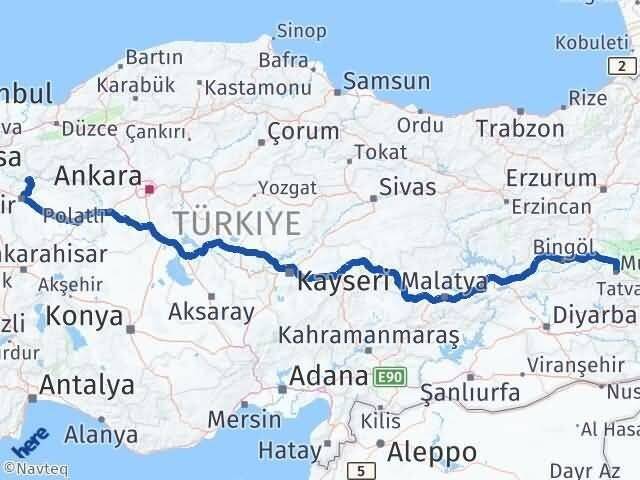 Muş Sarıcakaya Eskişehir Arası Kaç Km - Yol Haritası