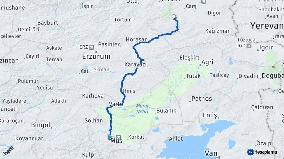 Muş Sarıkamış Kars Arası Kaç Km - Yol Haritası