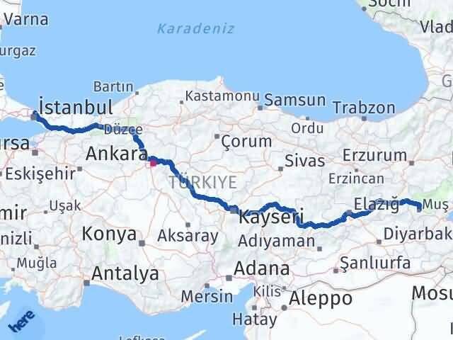 Muş Sarıyer İstanbul Arası Kaç Km - Yol Haritası