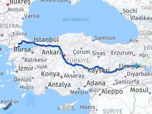 Muş Şarköy Tekirdağ Arası Kaç Km - Yol Haritası