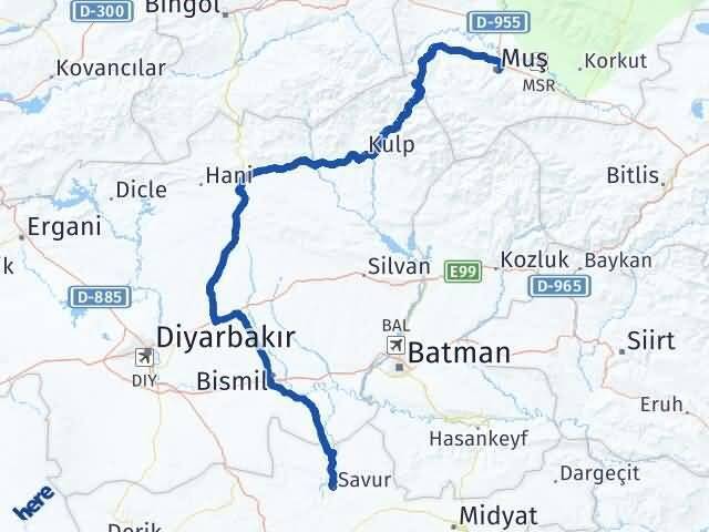 Muş Savur Mardin Arası Kaç Km - Yol Haritası