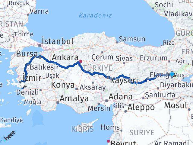 Muş Selçuk İzmir Arası Kaç Km - Yol Haritası
