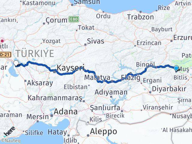 Muş Şereflikoçhisar Ankara Arası Kaç Km - Yol Haritası