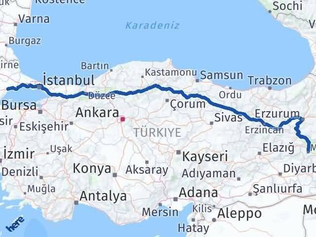 Muş Süleymanpaşa Tekirdağ Arası Kaç Km - Yol Haritası