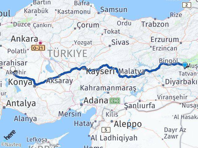 Muş Sultandağı Afyonkarahisar Arası Kaç Km - Yol Haritası