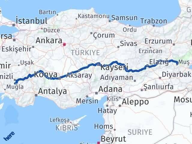 Muş Tavas Denizli Arası Kaç Km - Yol Haritası