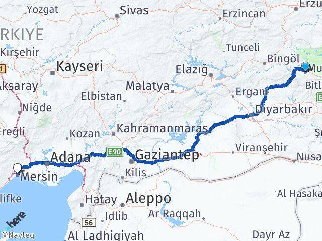 Muş Toroslar Mersin Arası Kaç Km - Yol Haritası